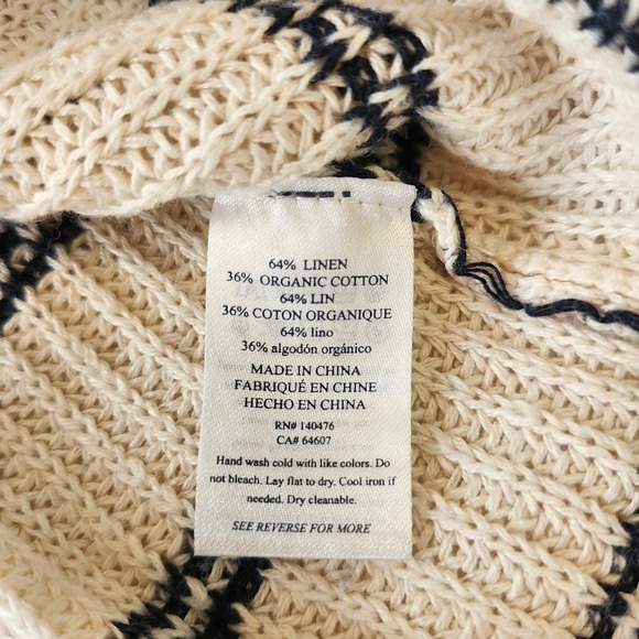 Faherty Miramar Womens Linen Cotton Striped Polo Sweater Cream Blue Small V-Neck - Picture 5 of 7